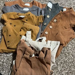 Mebie Baby 6-12m Natural Organic Earth Tone Gender Neutral Romper Overall Sets